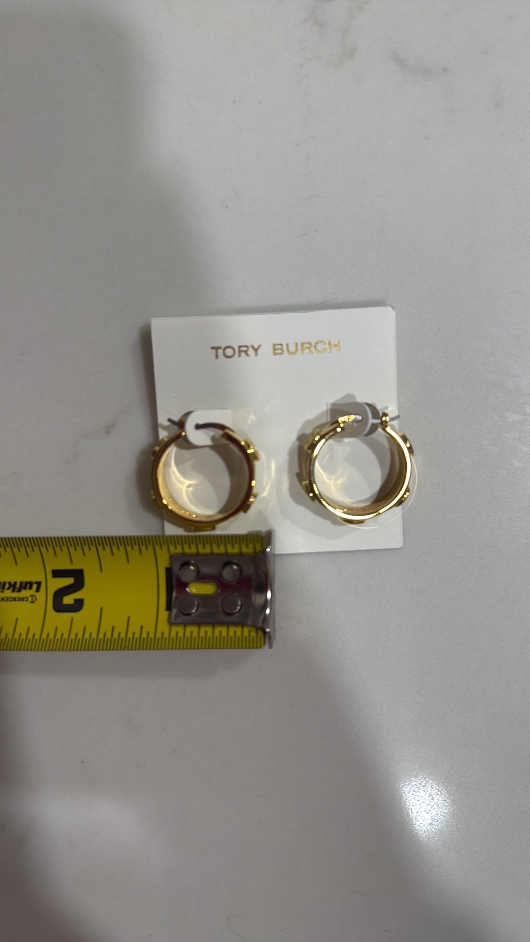 Tory Burch Hoop Earrings Logo Gold Plated New