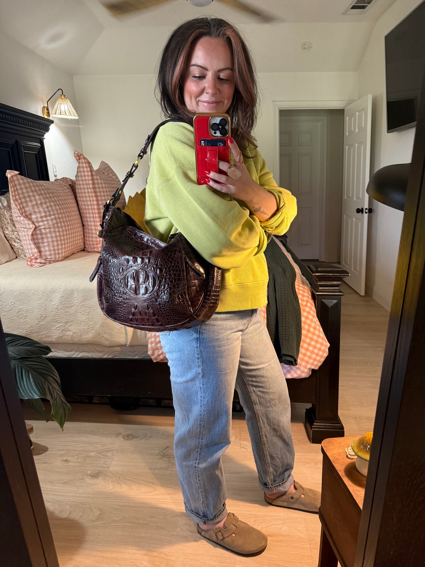 Authentic Brahmin Anne Hobo – Chocolate Melbourne Embossed Leather Shoulder Bag