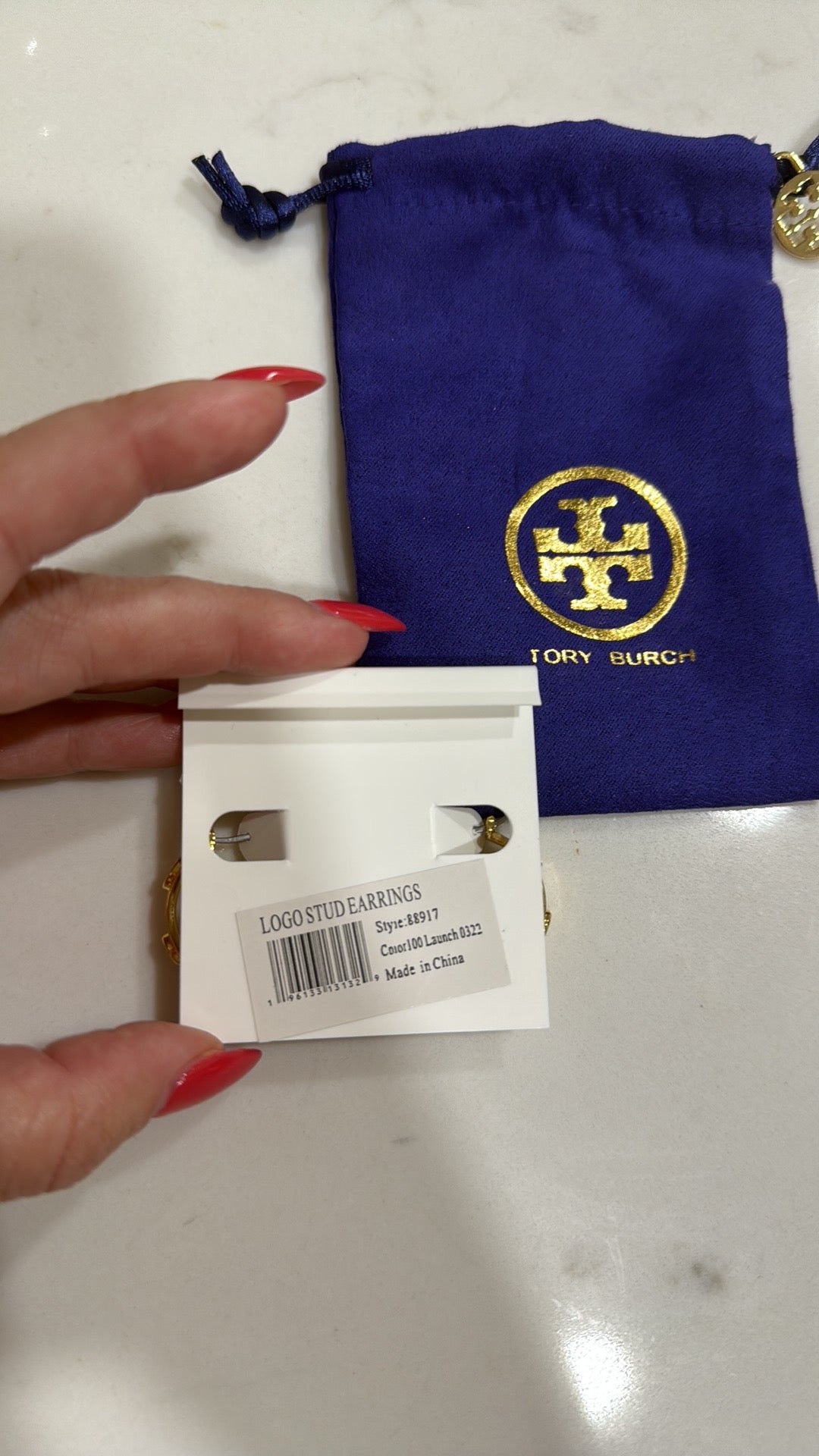 Tory Burch Hoop Earrings Logo Gold Plated New