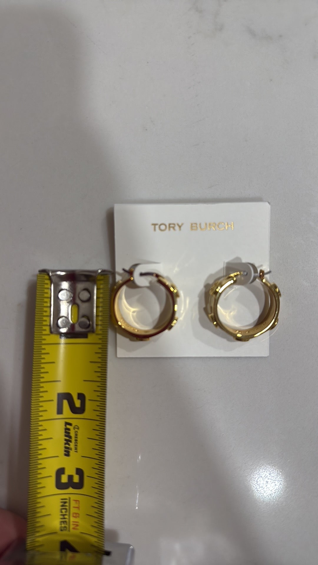 Tory Burch Hoop Earrings Logo Gold Plated New