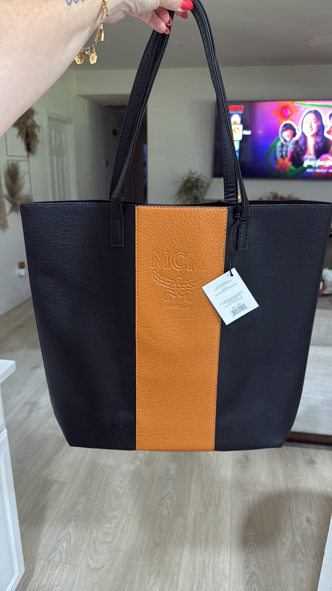 MCM, black and cognac tote, Authentic GWP