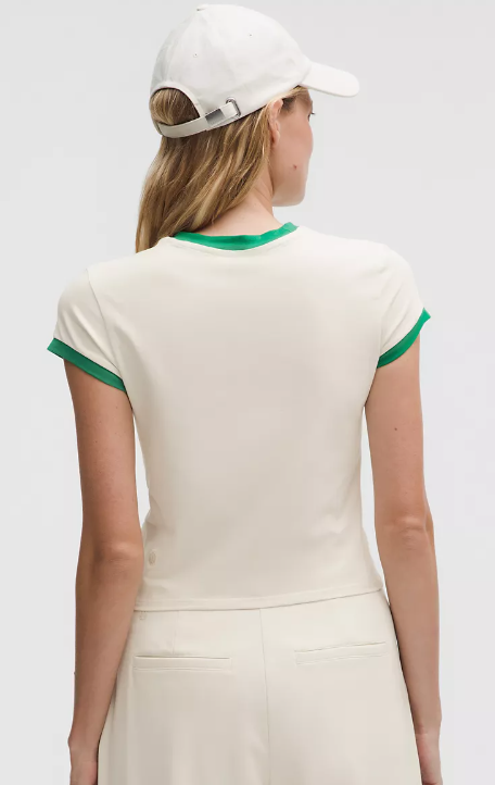 Organic Cotton Ringer Baby Tee - Lt Ivory/RW Green