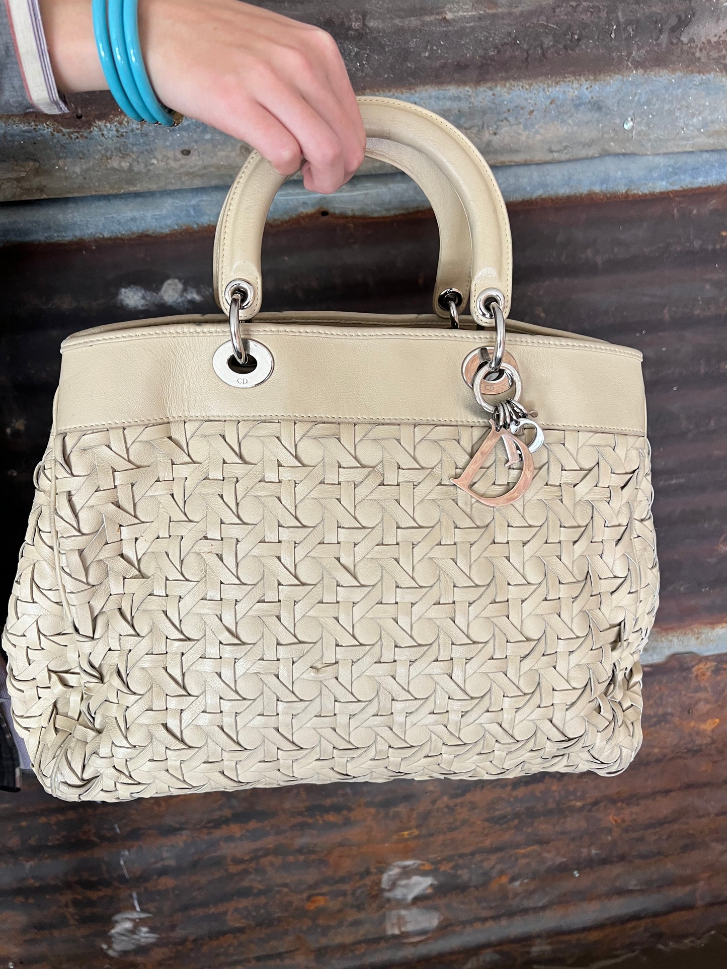 Authentic Dior Avenue Cannage Lambskin Top Handle Bag – Beige