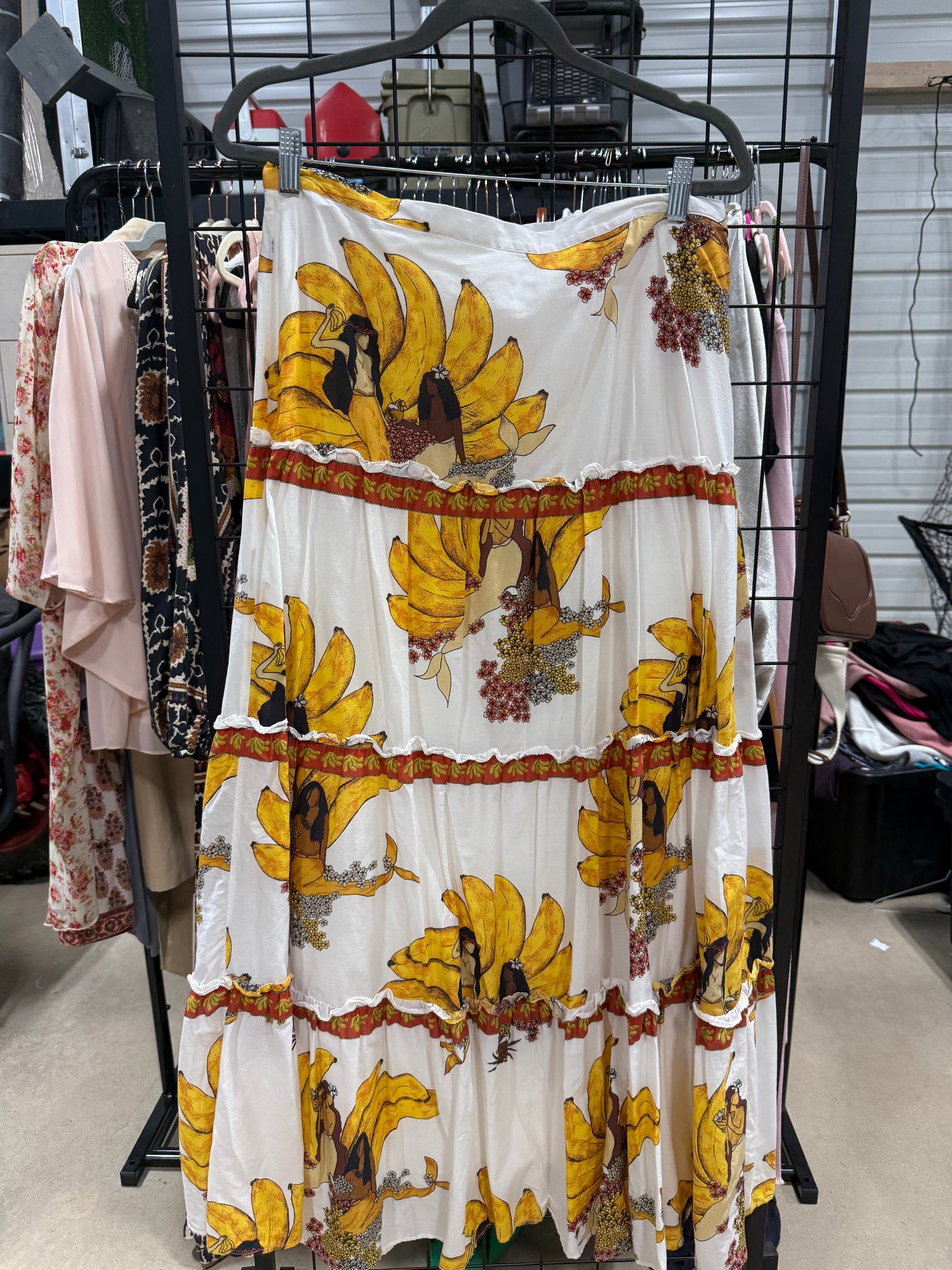 FARM Rio Mermaid Bananas Maxi Skirt – Printed Cotton, Size L