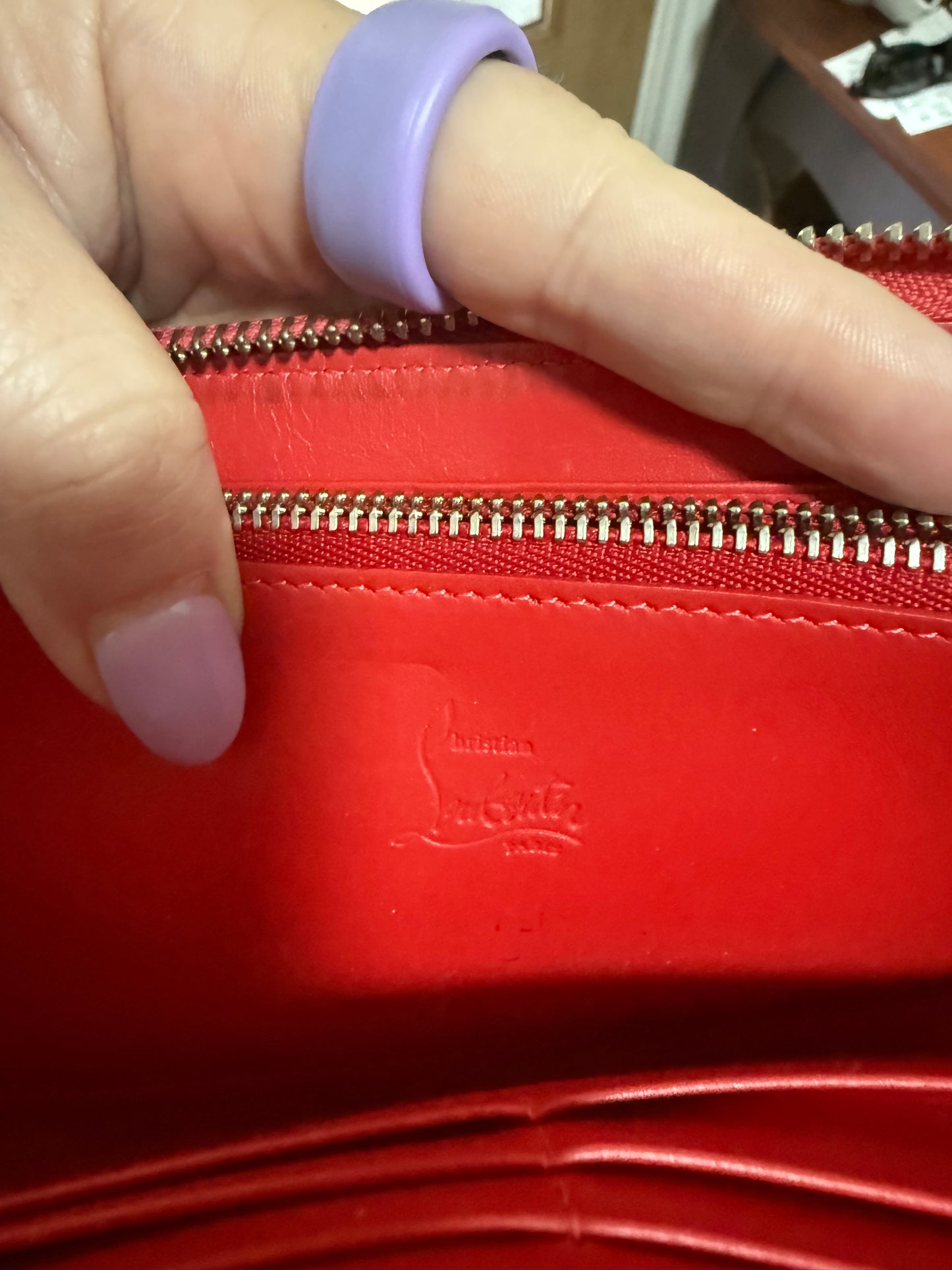 Authentic Christian  Louboutin Calfskin Empire Panettone Spiked Zip Around Wallet