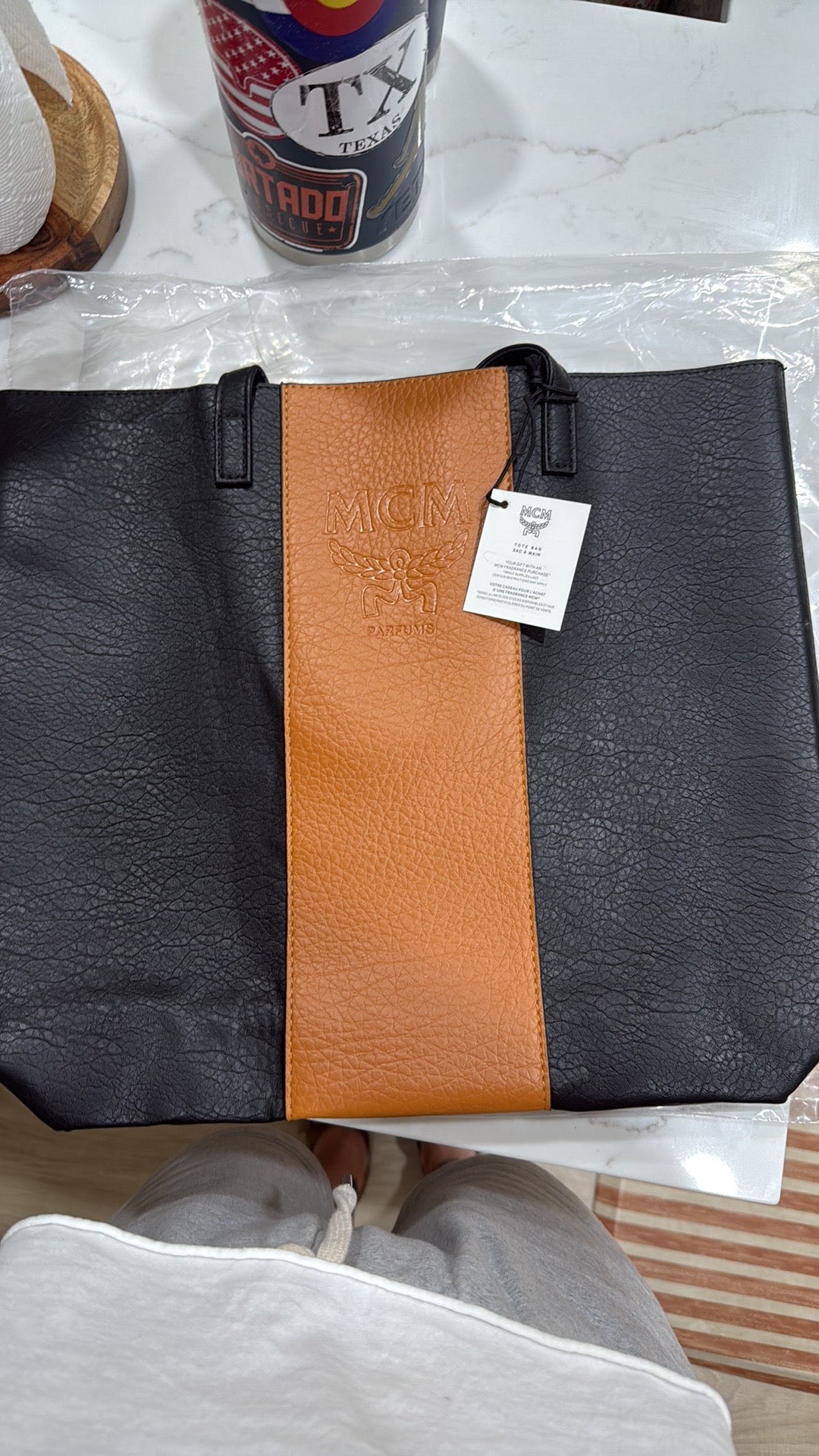 MCM, black and cognac tote, Authentic GWP