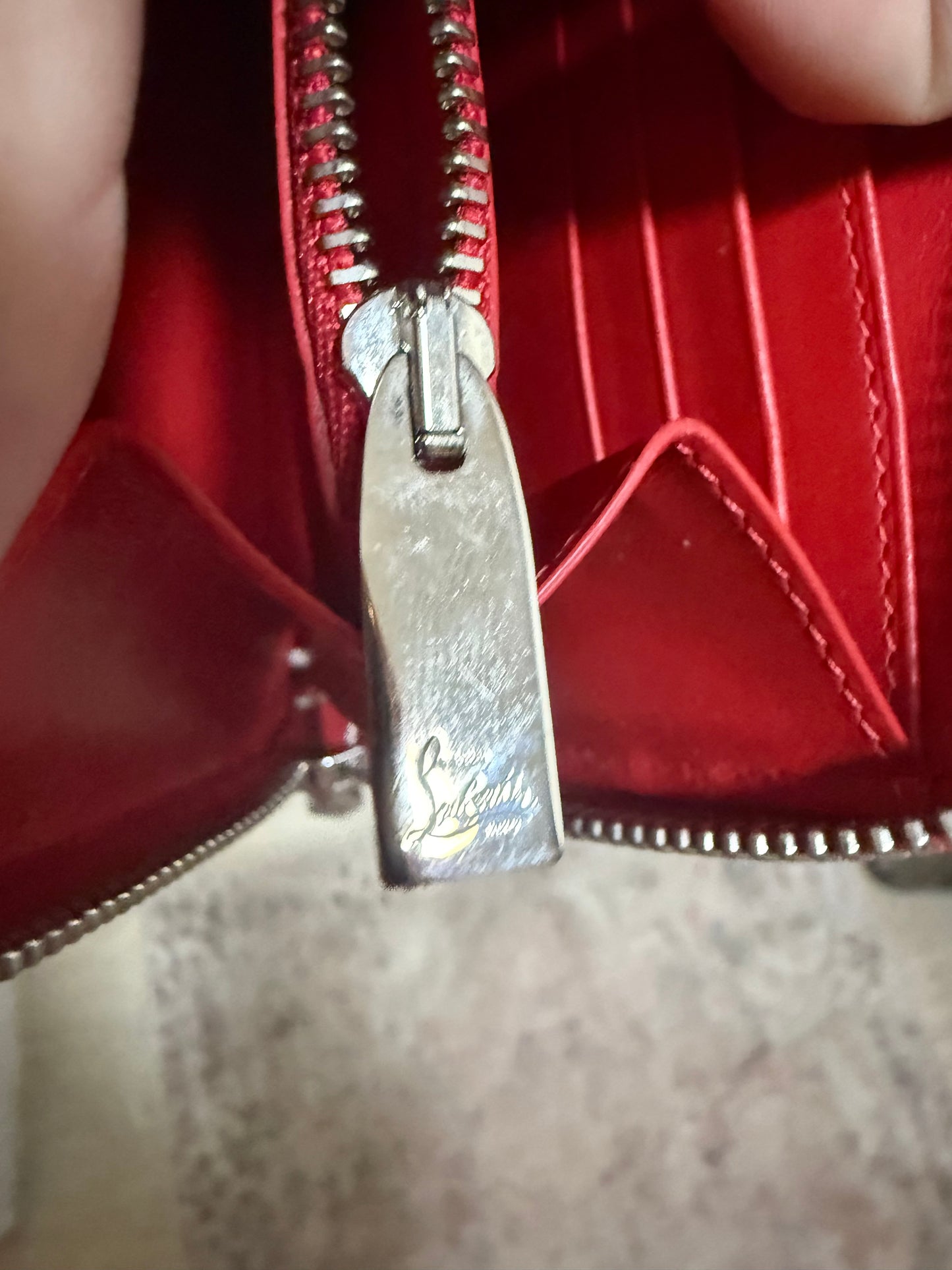 Authentic Christian  Louboutin Calfskin Empire Panettone Spiked Zip Around Wallet