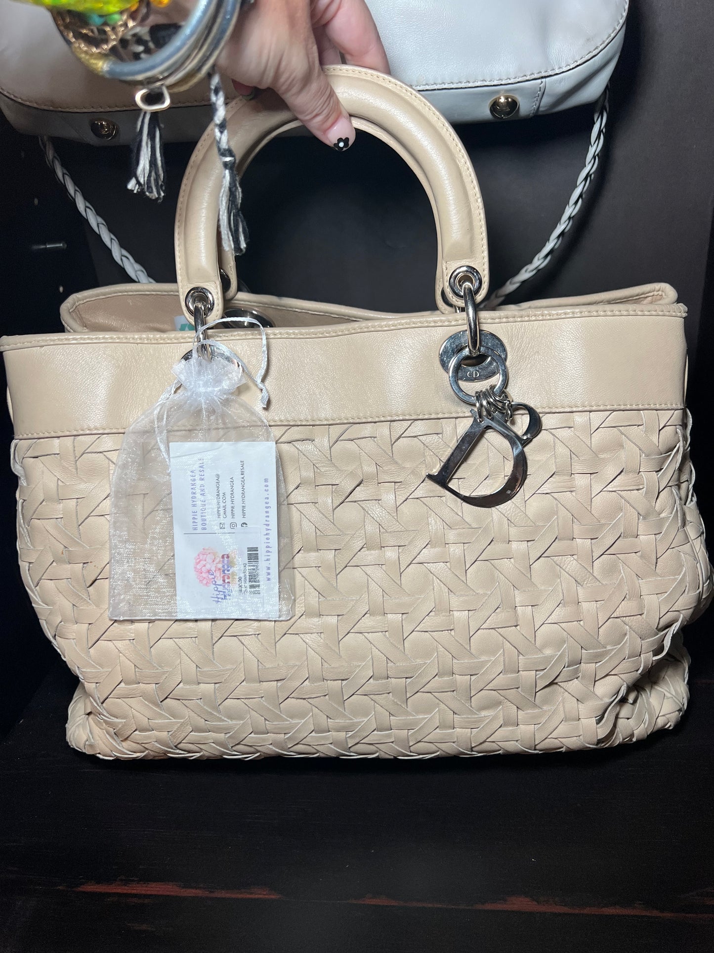 Authentic Dior Avenue Cannage Lambskin Top Handle Bag – Beige