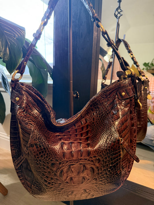Authentic Brahmin Anne Hobo – Chocolate Melbourne Embossed Leather Shoulder Bag