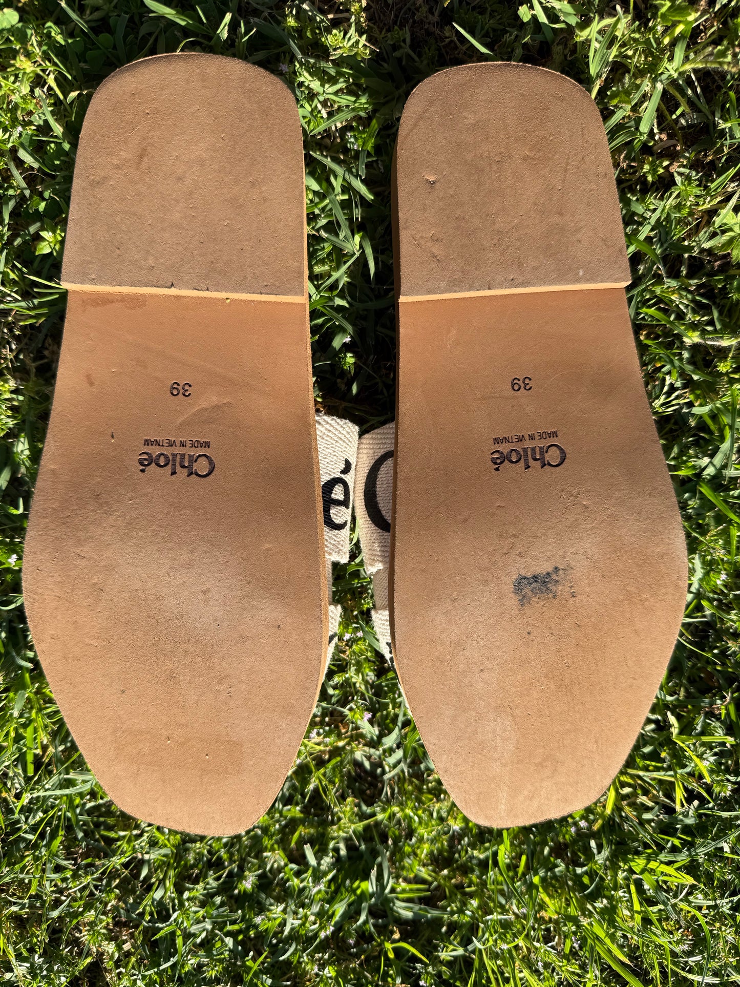 Authentic Chloé Woody Slides – Linen Logo Sandals