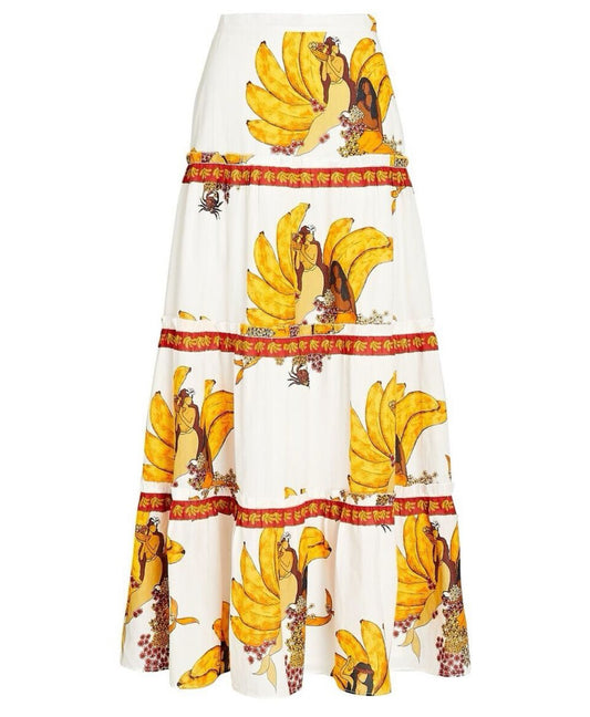 FARM Rio Mermaid Bananas Maxi Skirt – Printed Cotton, Size L