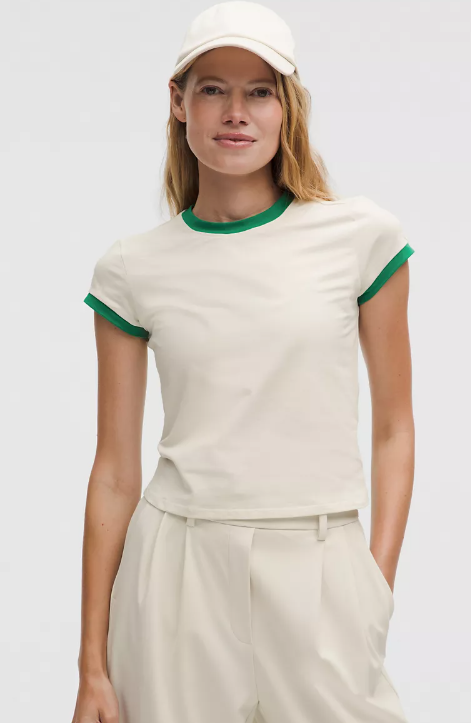 Organic Cotton Ringer Baby Tee - Lt Ivory/RW Green