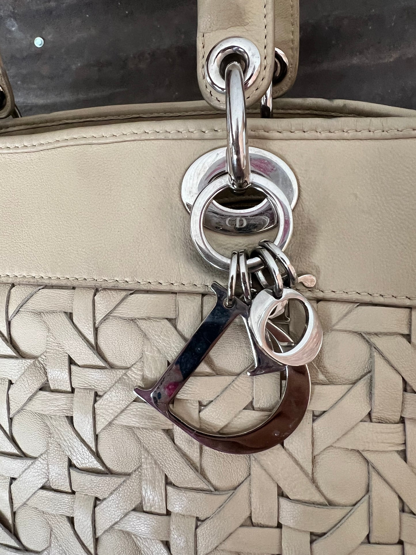 Authentic Dior Avenue Cannage Lambskin Top Handle Bag – Beige