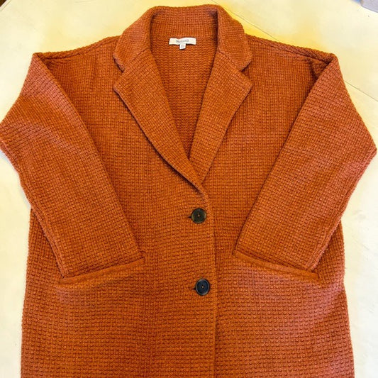 Madewell Rust Orange Merino Wool Textured Blazer Sweater Jacket Cardigan XXS