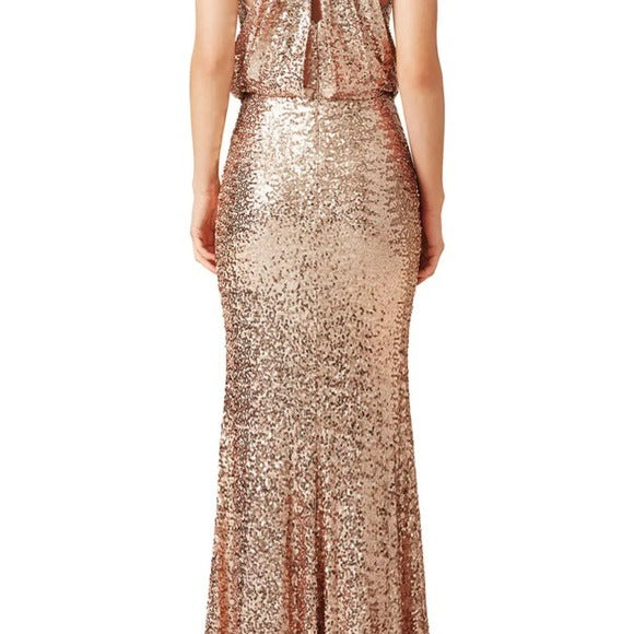 badgley mischka rose gold dress Badgley Mischka Cache x Badgley Rose Gold Sequin Dress Size 4
